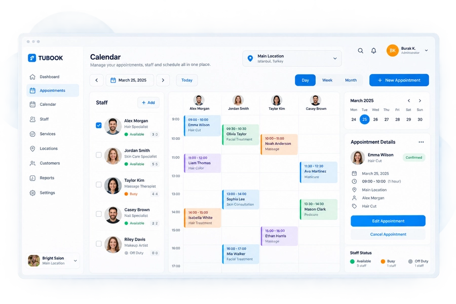 TUBOOK Staff Services and Location Management Dashboard